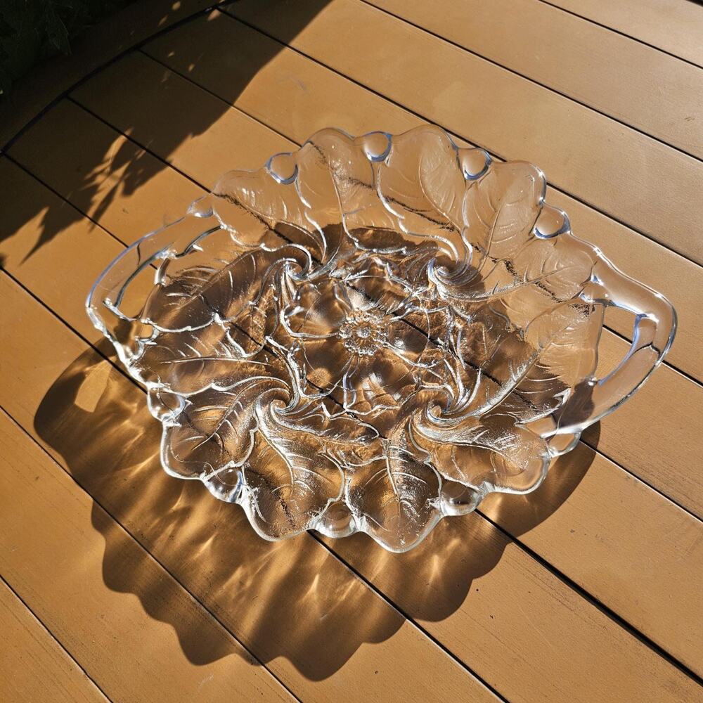 Vintage Indiana Glass Wild Rose Double Handle Cake Plate